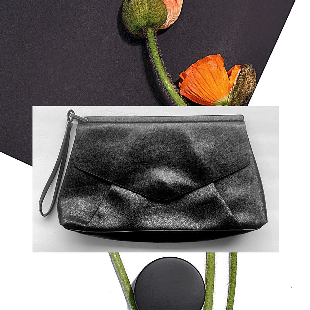 Zara Basic Collection Black on Black Shiny Clutch **BRAND NEW**